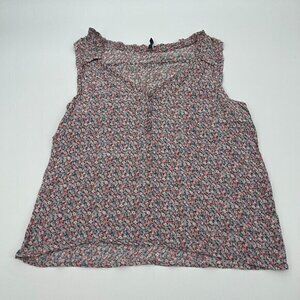 NAF NAF Womens Blouse 42 Sleeveless Floral Pink Blue Ruffle Casual Lightweight